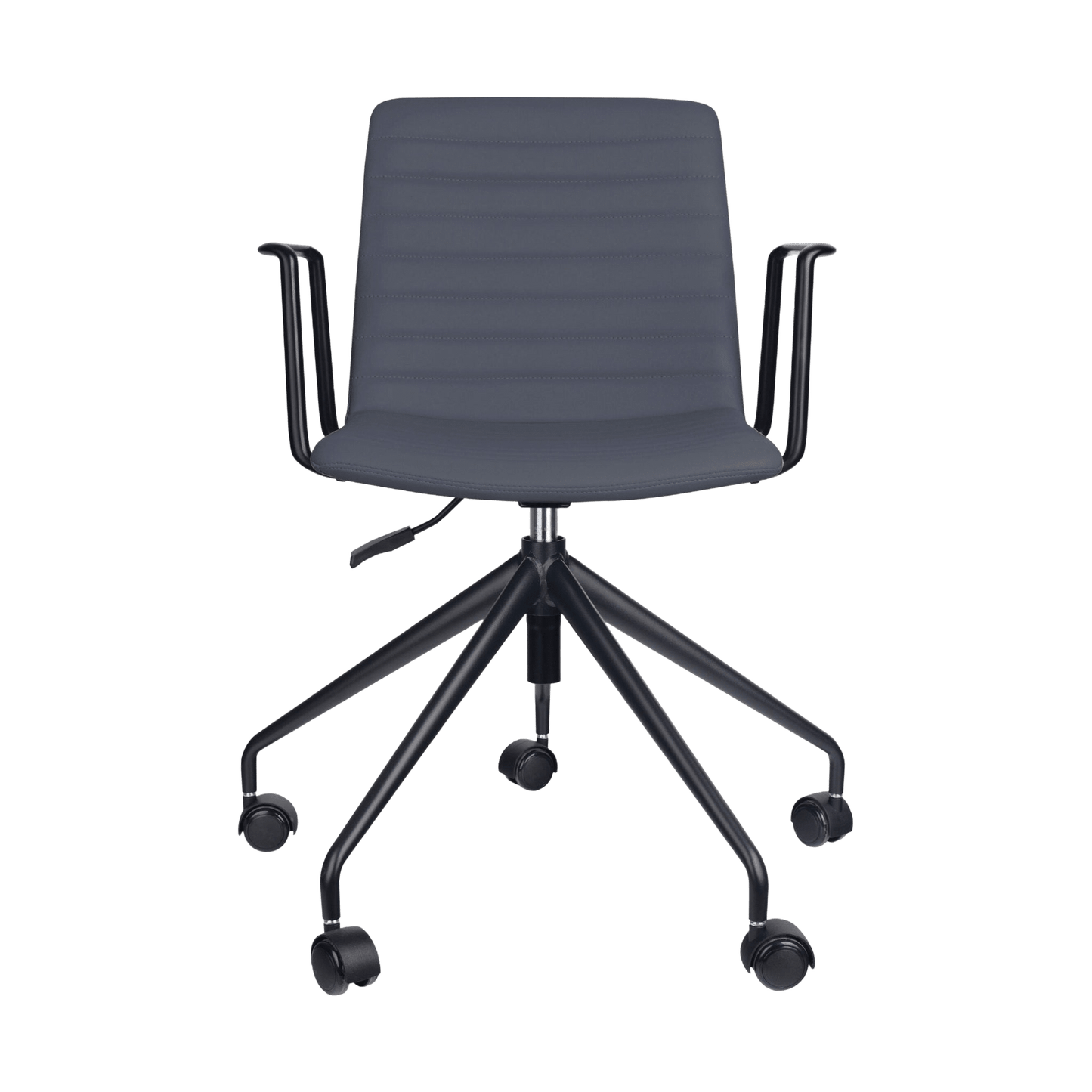 Pixel Swivel 5 Star Base Chair French Navy PU Black With Arms - Office Furniture Company