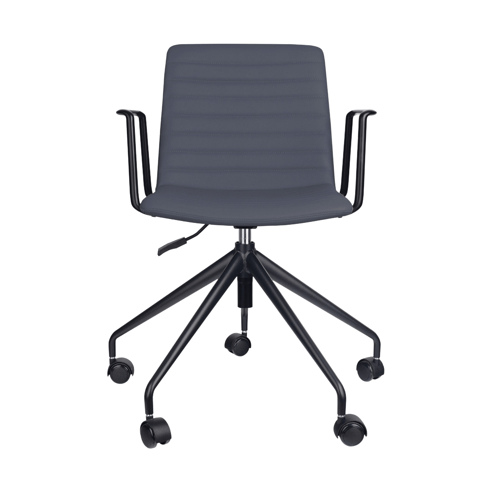 Pixel Swivel 5 Star Base Chair French Navy PU Black With Arms - Office Furniture Company