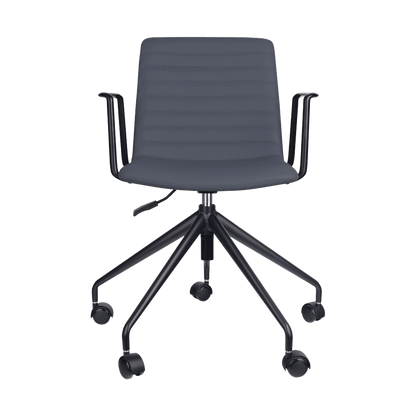 Pixel Swivel 5 Star Base Chair French Navy PU Black With Arms - Office Furniture Company