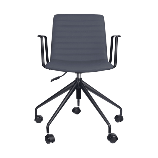 Pixel Swivel 5 Star Base Chair French Navy PU Black With Arms - Office Furniture Company