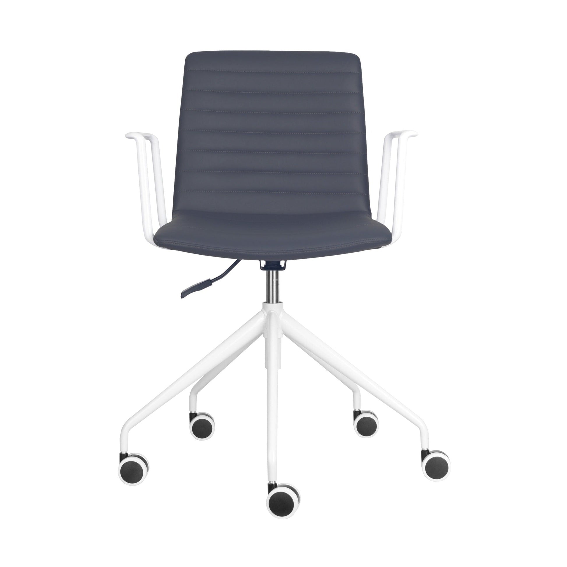 Pixel Swivel 5 Star Base Chair French Navy PU White With Arms - Office Furniture Company