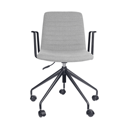 Pixel Swivel 5 Star Base Chair Light Grey Fabric Black With Arms - Office Furniture Company
