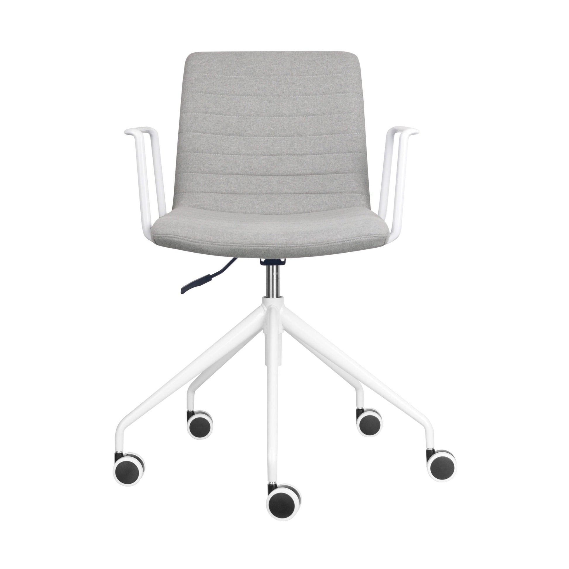 Pixel Swivel 5 Star Base Chair Light Grey Fabric White With Arms - Office Furniture Company