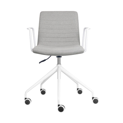 Pixel Swivel 5 Star Base Chair Light Grey Fabric White With Arms - Office Furniture Company