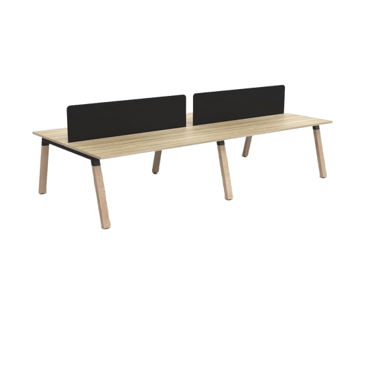 Plantation 4 Person Double Sided Desk with Radius Screens 1200 X 600 White Melamine Breathe - Office Furniture Company