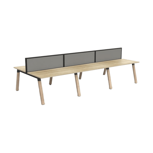 Plantation 6 Person Double Sided Desk with Studio 50 Screens 1200 X 600 White Melamine Breathe - Office Furniture Company