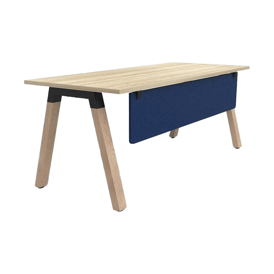 Plantation Single Office Desk with Modesty 1500 X 750 new - oak - melamine middle - blue - Office Furniture Company