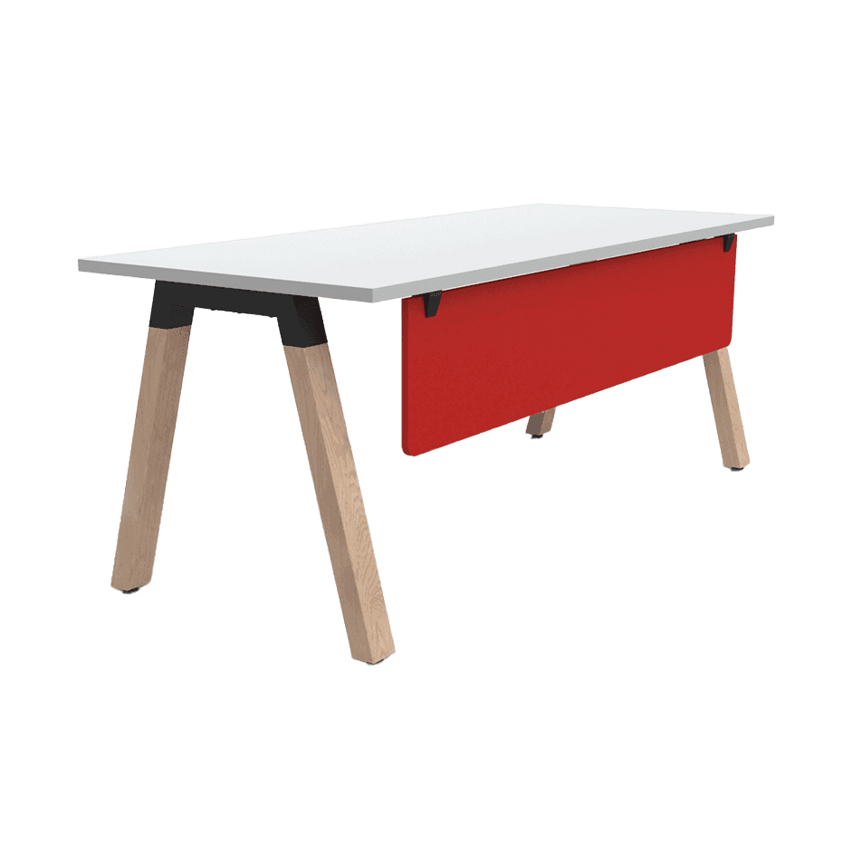 Plantation Single Office Desk with Modesty 1500 X 750 white - melamine ignite - red - Office Furniture Company