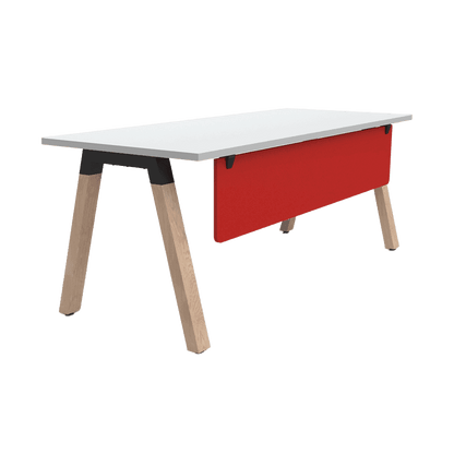 Plantation Single Office Desk with Modesty 1500 X 750 white - melamine ignite - red - Office Furniture Company