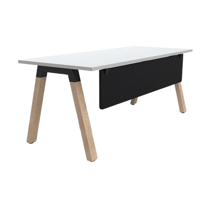Plantation Single Office Desk with Modesty 1500 X 750 white - melamine pure - black - Office Furniture Company