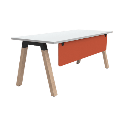 Plantation Single Office Desk with Modesty 1500 X 750 white - melamine sweety - orange - Office Furniture Company