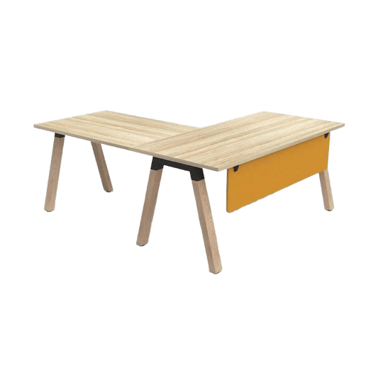 Plantation Single Sided Office Desk with Return and Modesty 1500 X 750 New Oak Melamine Smart Yellow - Office Furniture Company