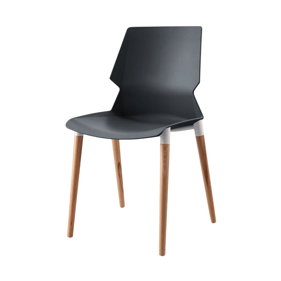 Plastic Prism Chair With Wooden Legs Black Black PU