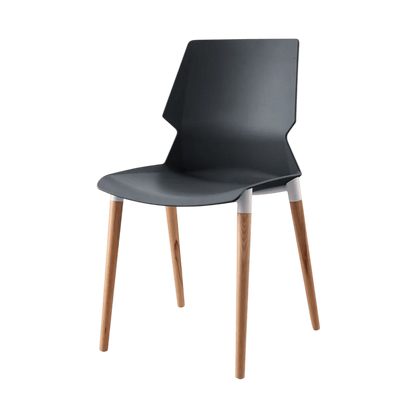 Plastic Prism Chair With Wooden Legs Black Black PU
