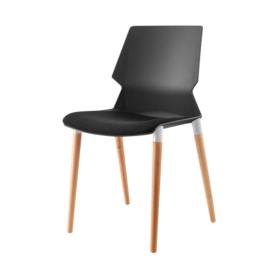 Plastic Prism Chair With Wooden Legs Black Black PU