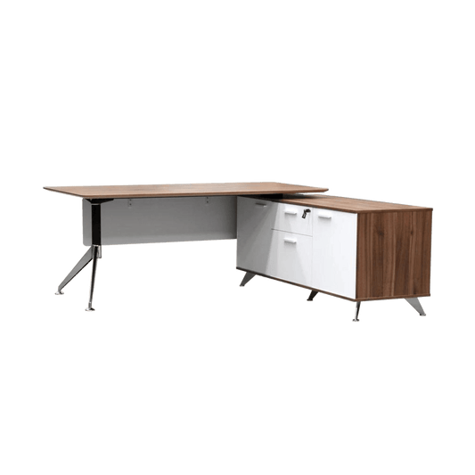 Potenza Desk With Return 1950 X 1850 X 750 Walnut - White Left Hand Side - Office Furniture Company