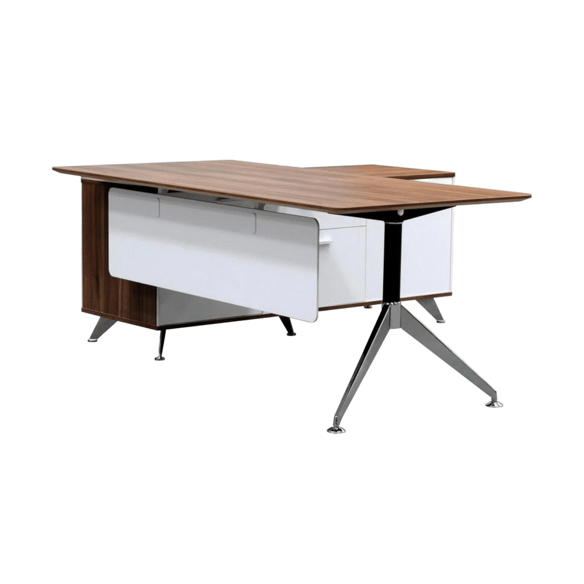 Potenza Desk With Return 1950x1850x750 Walnut / White LHS