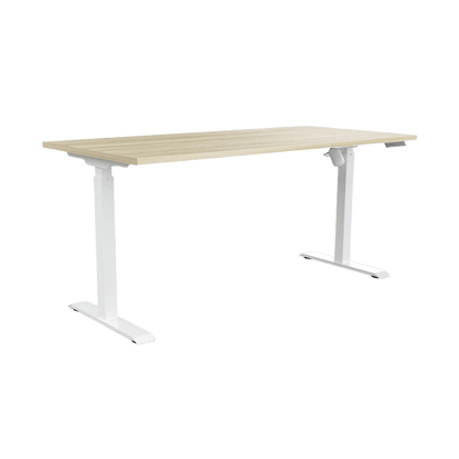 Quick Stand Electric Height Adjustable Desk 1200x750 White Powdercoat New Oak