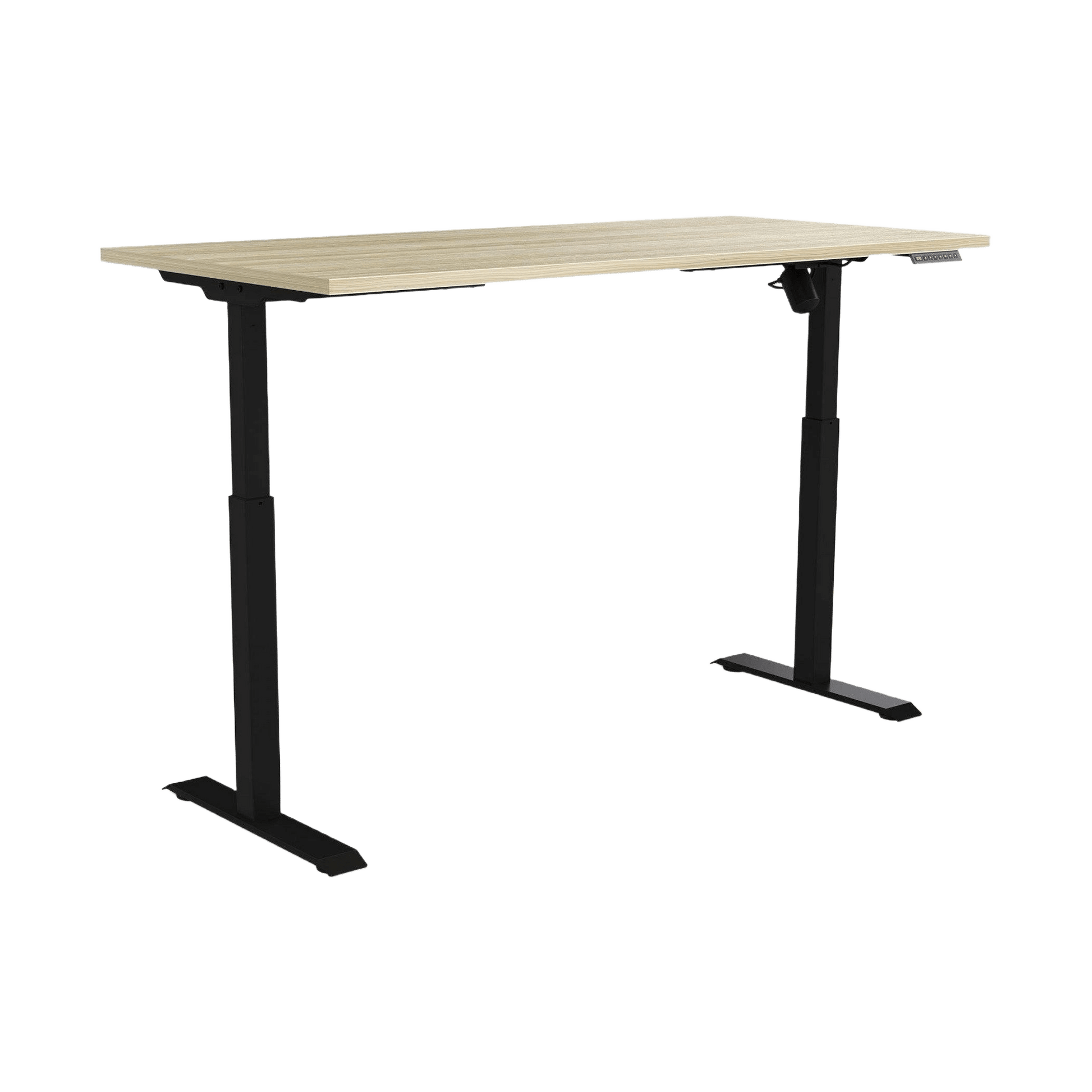 Quick Stand Electric Height Adjustable Desk 1600x750 Black Powdercoat New Oak