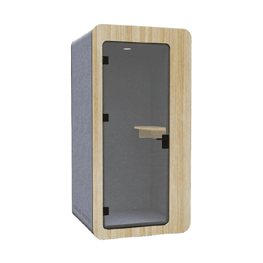 Qzone Sound Proof Phone and Work Booth New Oak Melamine Without Stool - Office Furniture Company
