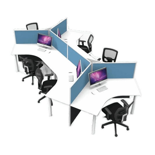 Rapid Screen 120° Degree 6 Person Workstation 1650mm Rapid - Blue White - Office Furniture Company
