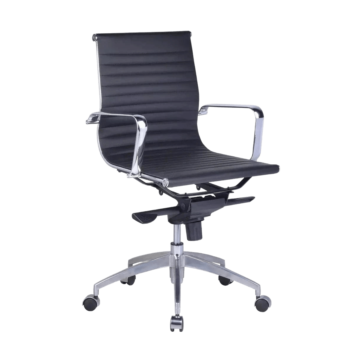 Rapidline Medium Back Boardroom Chair PU605M Black PU / Chome Base
