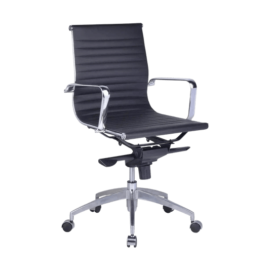 Rapidline Medium Back Boardroom Chair PU605M Black PU with Chrome Frame - Office Furniture Company
