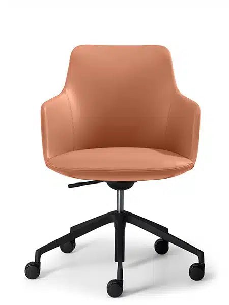 Saba Meeting Chair Black Swivel and Height Adjustable Base saddle - leatherette - Office Furniture Company