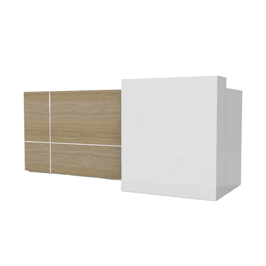 Sempre Reception Desk Natural Oak With White - Office Furniture Company