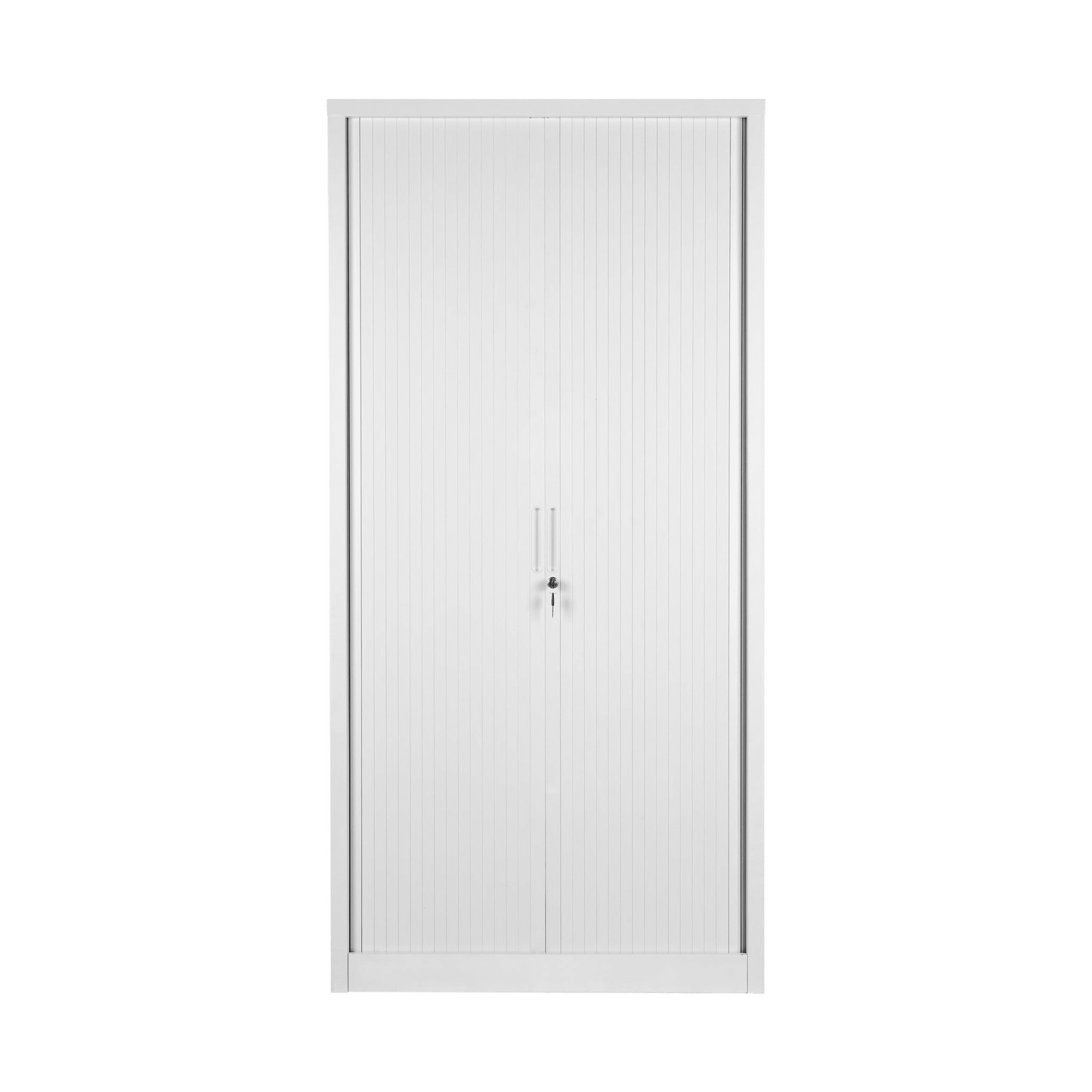 Tall Metal Tambour Storage Cupboard Delivered Flat Packed Light Grey - Office Furniture Company