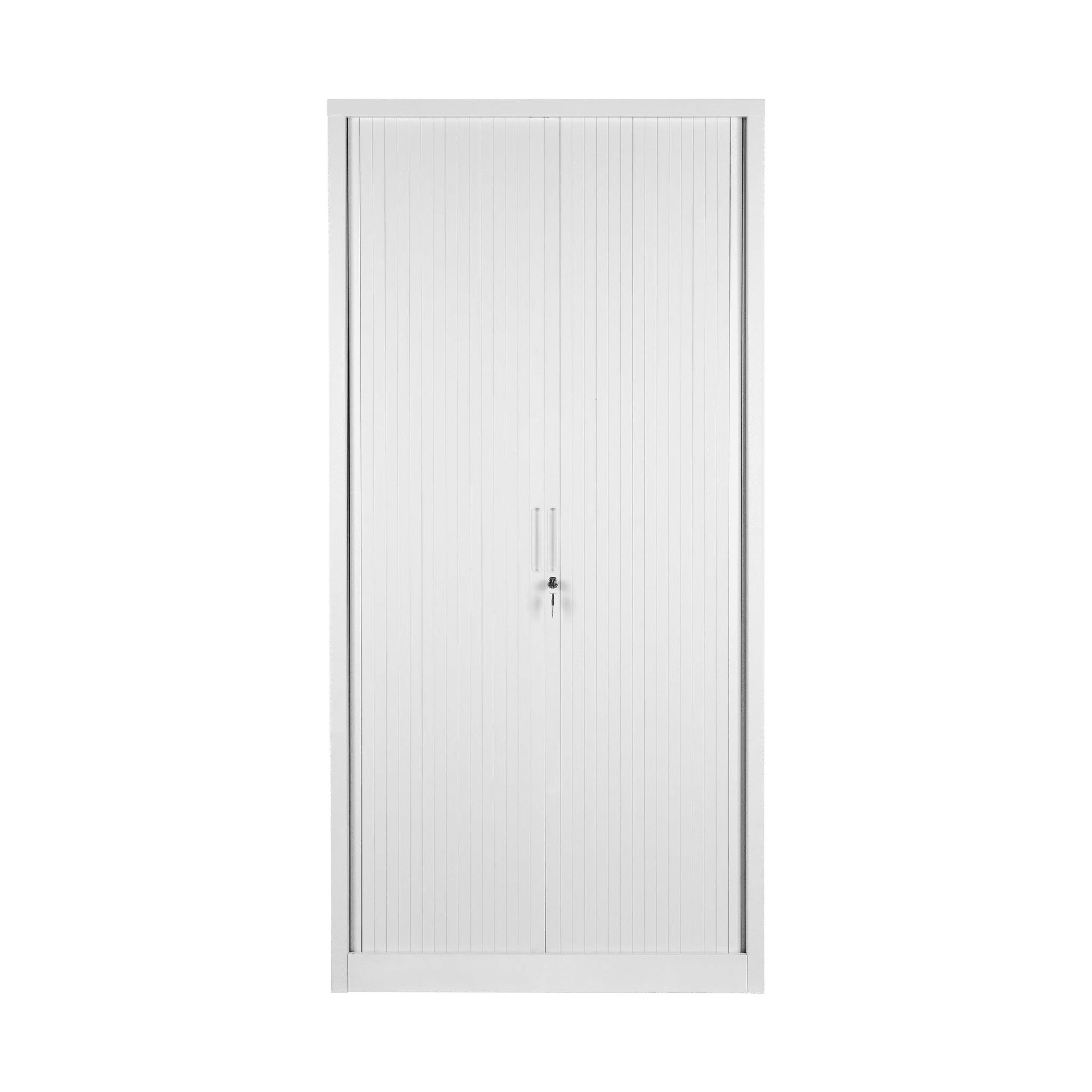 Tall Metal Tambour Storage Cupboard Delivered Flat Packed Light Grey - Office Furniture Company