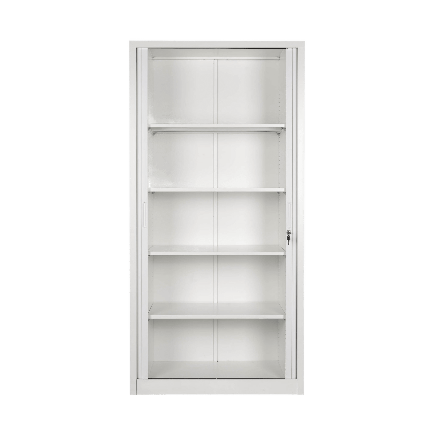 Tall Metal Tambour Storage Cupboard Delivered Flat Packed Light Grey - Office Furniture Company