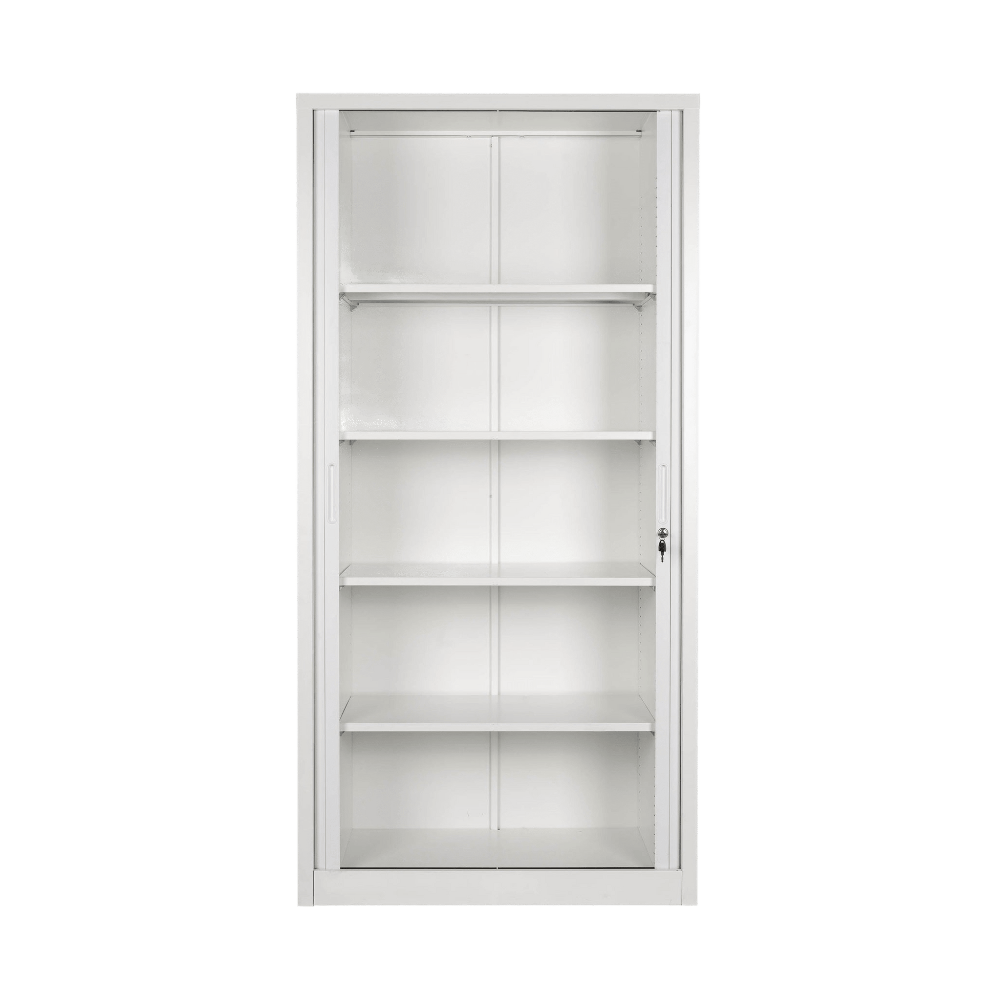 Tall Metal Tambour Storage Cupboard Delivered Flat Packed Light Grey - Office Furniture Company
