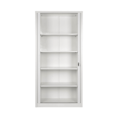 Tall Metal Tambour Storage Cupboard Delivered Flat Packed Light Grey - Office Furniture Company