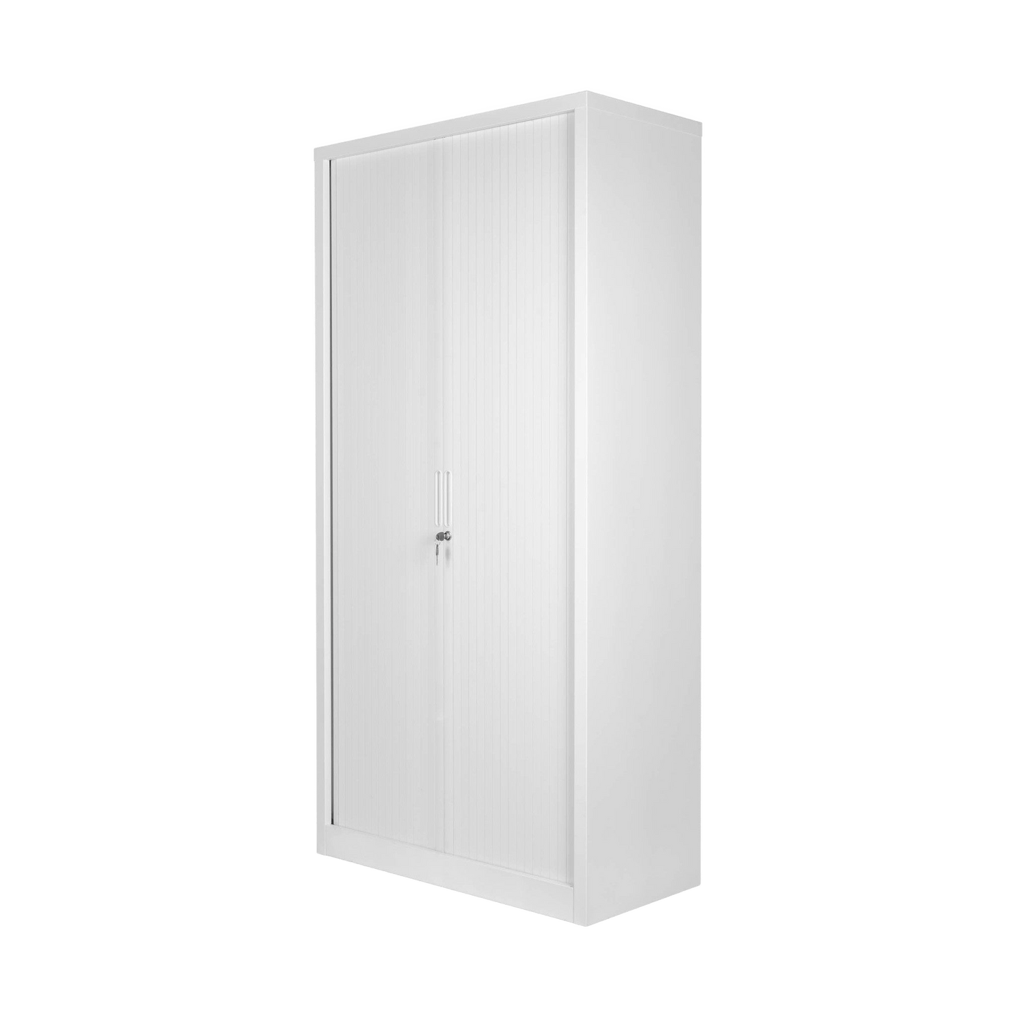 Tall Metal Tambour Storage Cupboard Delivered Flat Packed White - Office Furniture Company