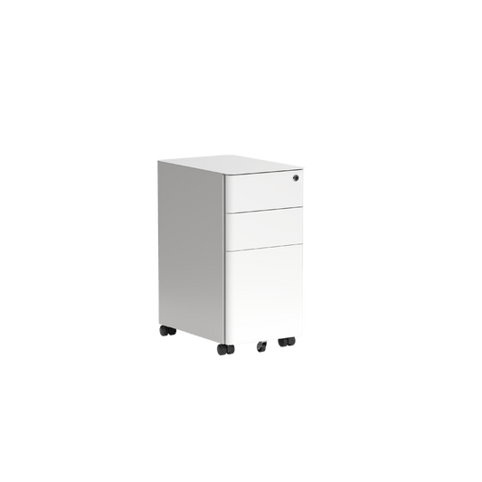 Tempo Narrow Steel Mobile Pedestal with Rounded Corners White Metal