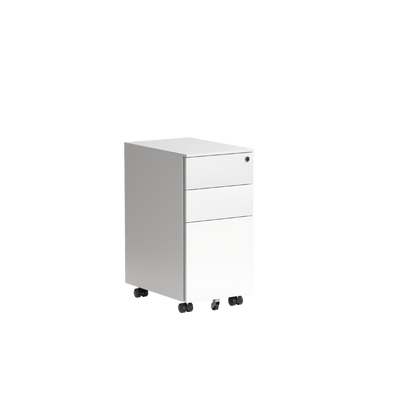 Tempo Narrow Steel Mobile Pedestal with Square Corners White Metal