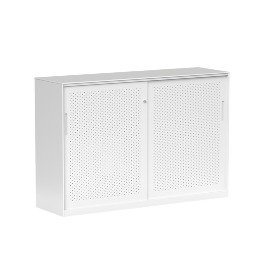 Tempo Sliding Door Credenza White Metal / No Planter