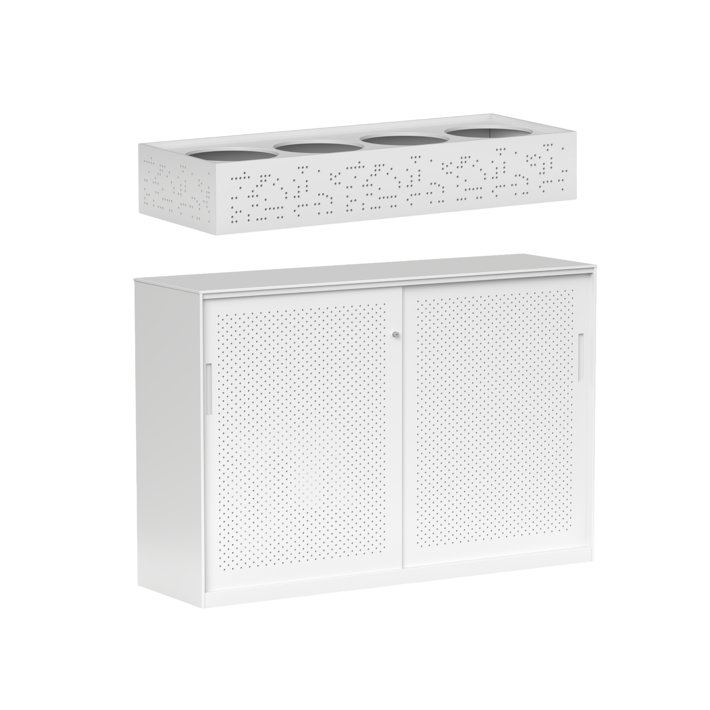 Tempo Sliding Door Credenza White Metal / Planter