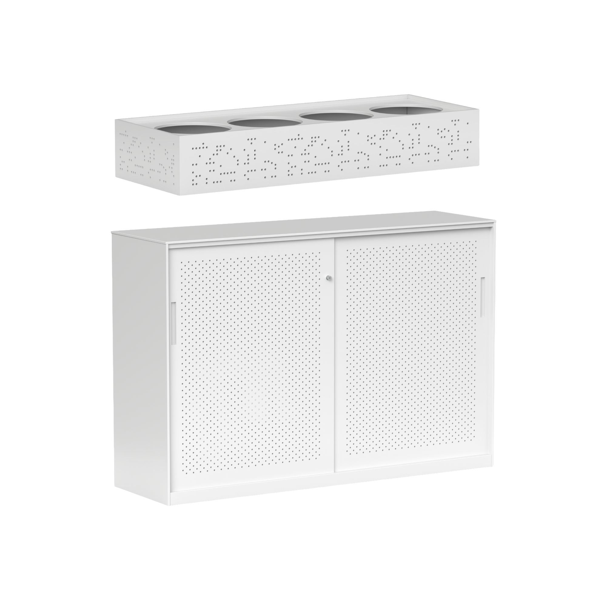 Tempo Sliding Door Credenza White Metal / Planter