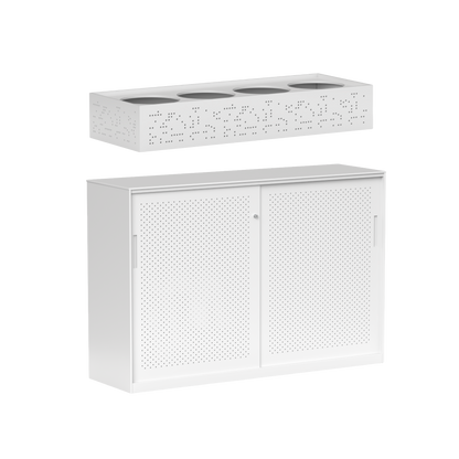 Tempo Sliding Door Credenza White Metal / Planter