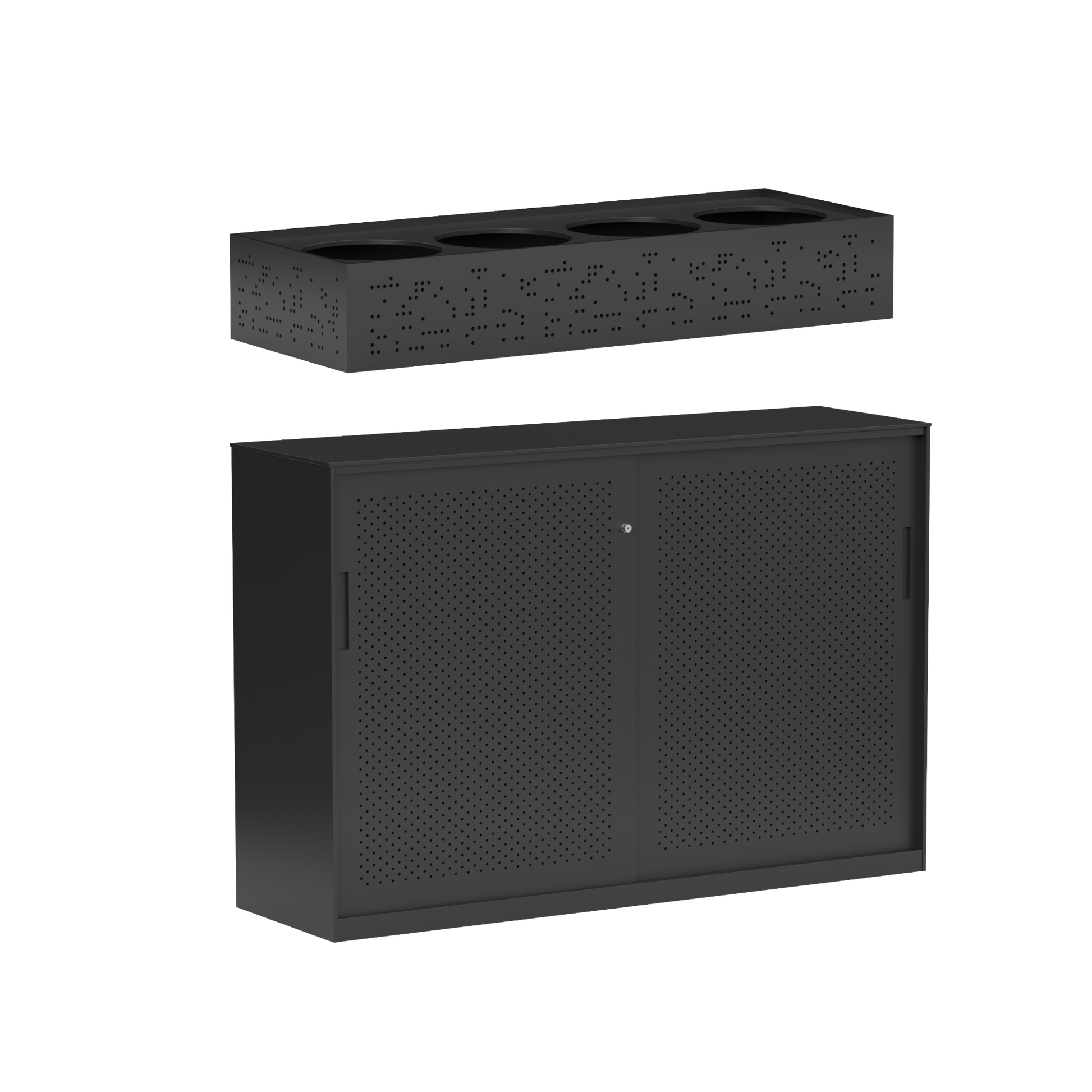 Tempo Sliding Door Credenza Black Metal / Planter