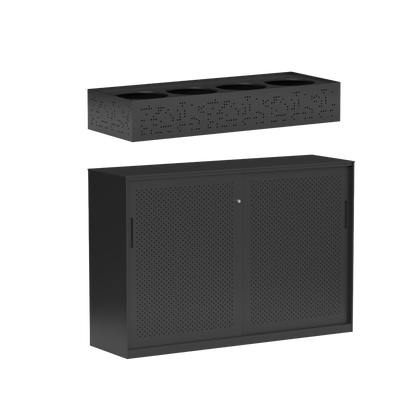 Tempo Sliding Door Credenza Black Metal / Planter