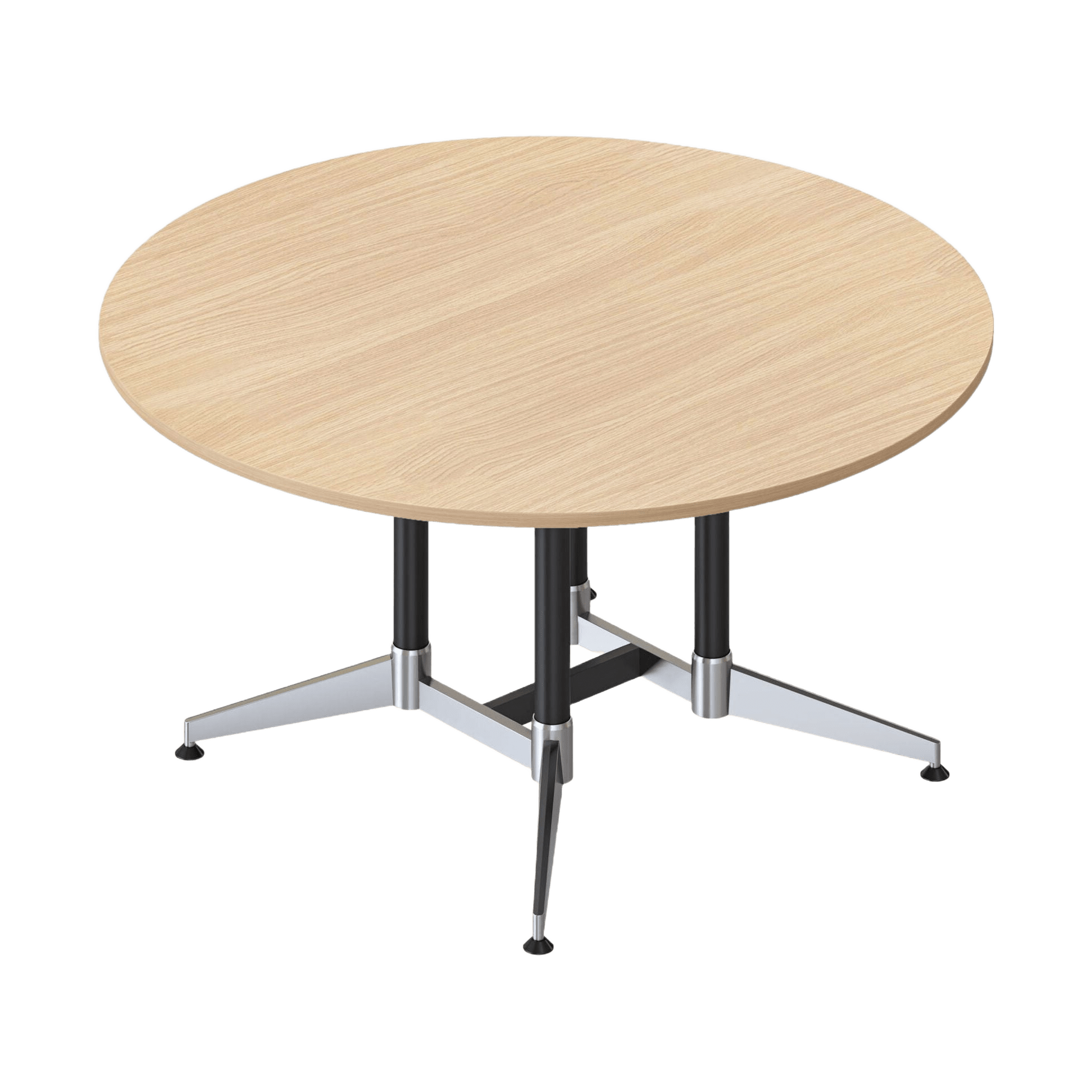 Typhoon Large Round Meeting Table Natural Oak / Black / Polished Aluminium