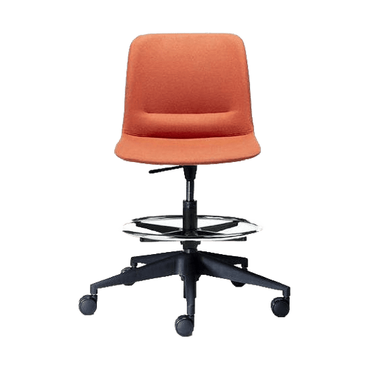 Unica Swivel Drafting Stool Upholstered Flame - Fab Black Nylon Base - Office Furniture Company