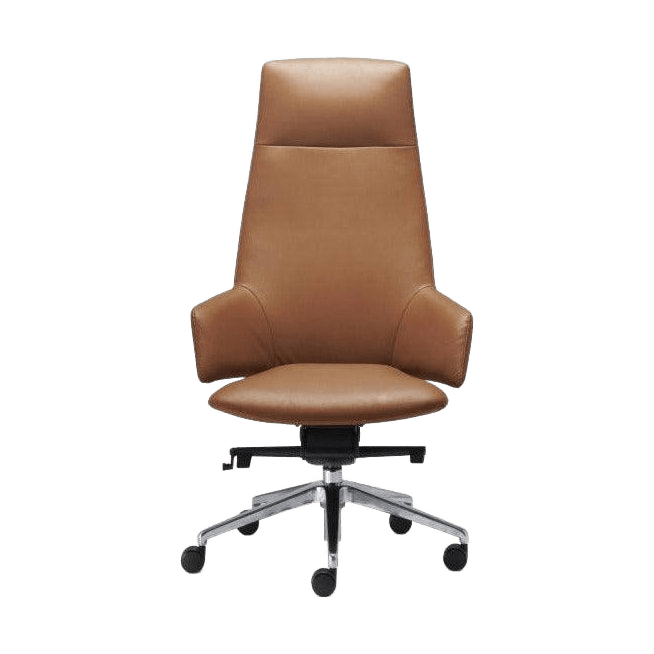 Wing Executive Office Chair in Genuine Leather High Brown Hickory Tan Leather Polished Aluminium