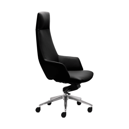 Wing Executive Office Chair in Genuine Leather Medium Black Leather Polished Aluminium