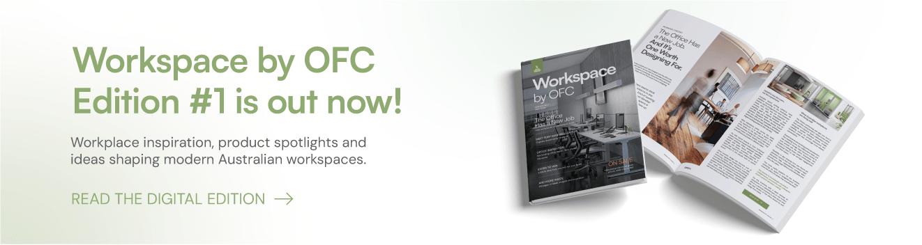 Promotional banner for 'Workspace by OFC' edition #1 with digital and print copies.